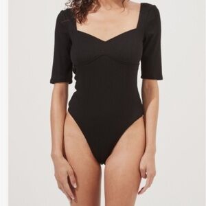 ASTR THE LABEL XS Black Ribbed-Knit Thong Bodysuit NWT